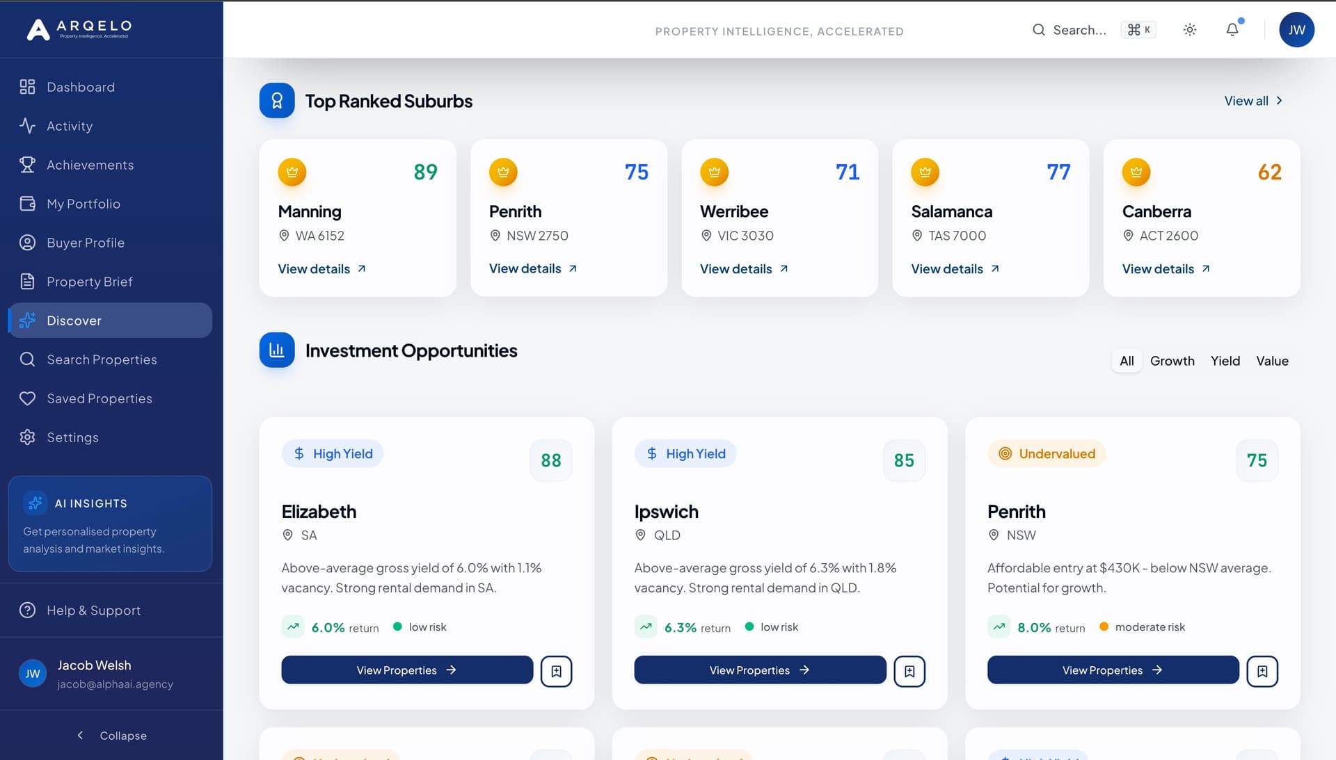 AI Suburb Matching - Top ranked suburbs based on your investment criteria
